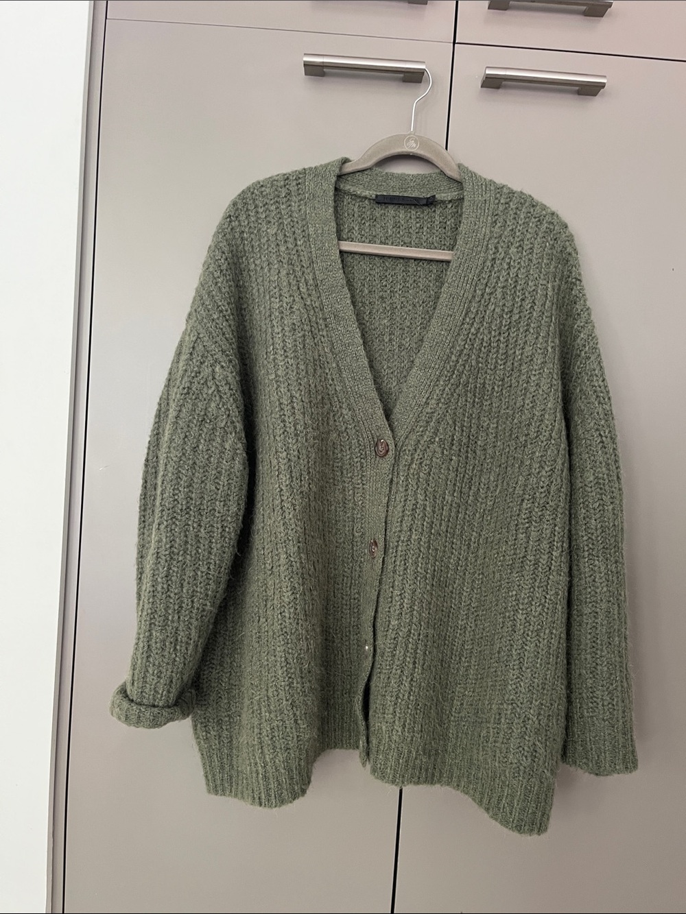 Jenni Kayne Olive Green cable-knit Cocoon  Cardigan